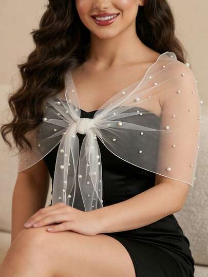 1pc Minimalist Pearl Chiffon Shawl, Versatile, Can Be Used As Decor, Fashion & Versatile
