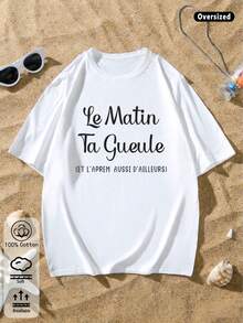 簡約百搭夏季女士圓領短袖T卹，街頭風尚，趣味印花，輕鬆度假風格，2026 春夏女士新品：春夏 T 卹、白色上衣、春夏女士服裝、印花 T 卹、印花上衣、棉質上衣、高品質 T 卹、復古風、學院風、可愛風、都市風、Z 世代風格、千禧世代風格、Y2K風格、龐克風、做舊風、極簡風、簡約風、休閒風、日常風、度假風、趣味印花圖案 - 白色 - 查看 4