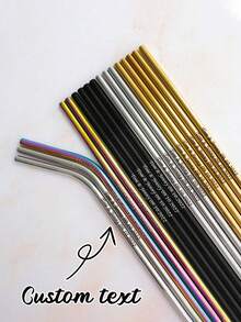 Personalized Reusable Metal Straw Set, Custom Party Favors, Wedding Guest Gift, Engraved Stainless Steel Drinking Straws, Straw - Multicolor - View 1
