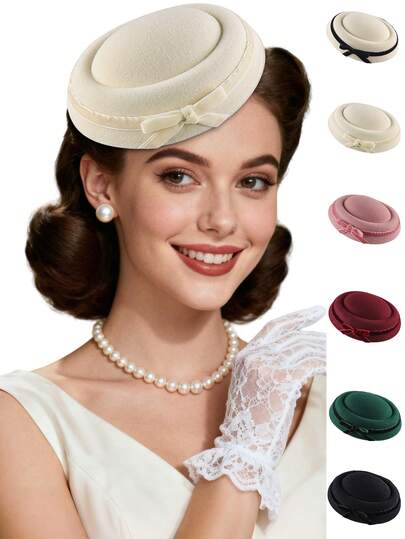 1 pieza Sombrero de fascinador para mujer, sombrero de té, sombrero de fascinador de Kentucky, sombrero de té de fiesta, sombrero de boina con lazo para novia y boda, accesorio para el cabello