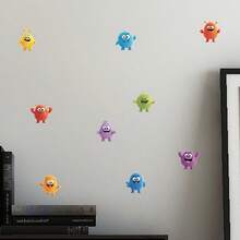1pc Colorful, Fluffy Little Monster Shaped Blue Glow-In-The-Dark Decorative Sticker. The Little Monsters Have Large, Round Eyes And Wide-Open Mouths, With A Lively And Joyful Expression. Suitable For Decorating Living Room, Bedroom, Study, And Home Office. - A - View 5
