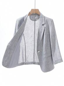 2026 New Grey 3/4 Sleeve Blazer For Women, Thin Commuter Style Elegant Fitted Minimalist Jacket - Grey - View 5