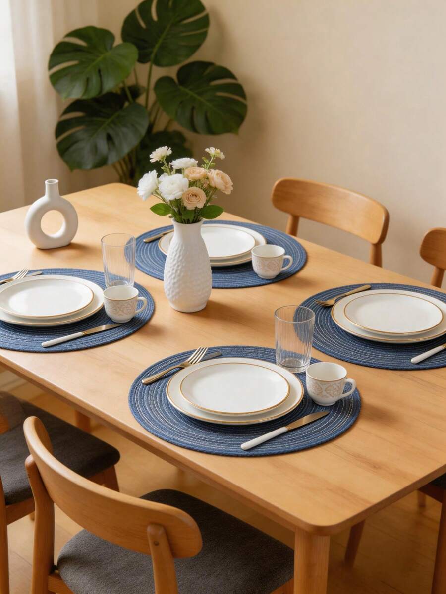 2pcs/4pcs/6pcs 15-Inch Round Woven Placemat, Washable Non-Slip Heat-Resistant Table Mat, Suitable For Home Dining, Holiday Party, Wedding - Multicolor - View 1