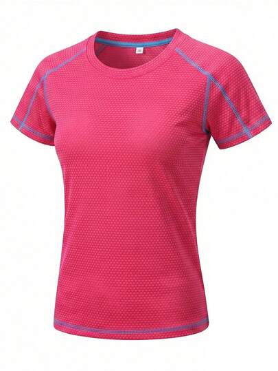 Camiseta deportiva transpirable y de secado rápido para mujer, con textura de panal y costuras en contraste para gimnasio y correr, parte superior de punto waffle, camiseta de entrenamiento con textura para verano