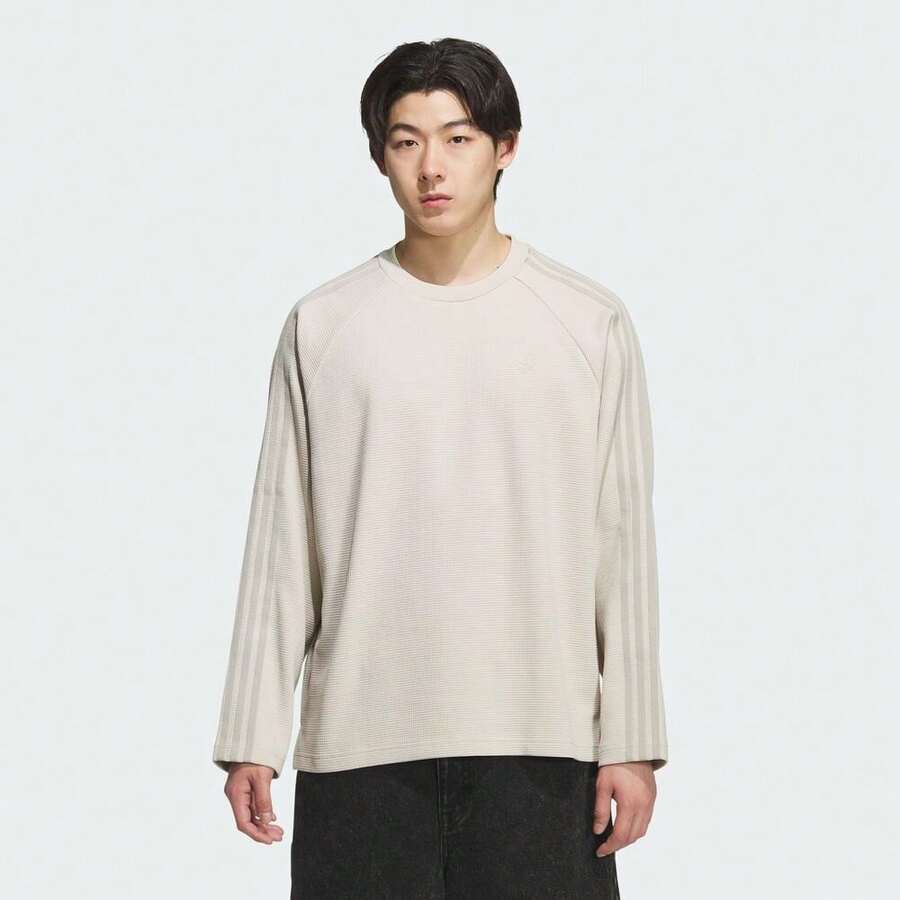 Adidas Originals 男士华夫格针织长袖T恤，TKH1175 - 米色 - 查看 1