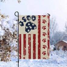 4th, Paw Prints On An American Flag, Garden Flag, 1pc, 12x18 Inches, Faux Linen, Double-Sided Print, Without Flagpole, Outdoor Yard Decoration, Suitable For Home, Lawn, Porch, Cafe, Farmhouse - Multicolor - View 9