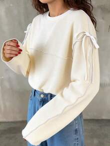 Sudadera de talla grande con diseño de moño de unicolor y contraste de color para primavera - Albaricoque - Ver 1