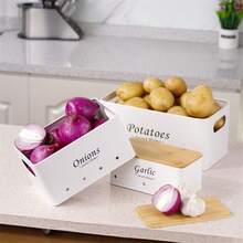 3pcs Black/White Onion, Potato, Garlic Storage Containers With Ventilation Holes And Bamboo Lids, Kitchen Organization, Stackable, Hand Wash, Reusable, Durable - Multicolor - View 11