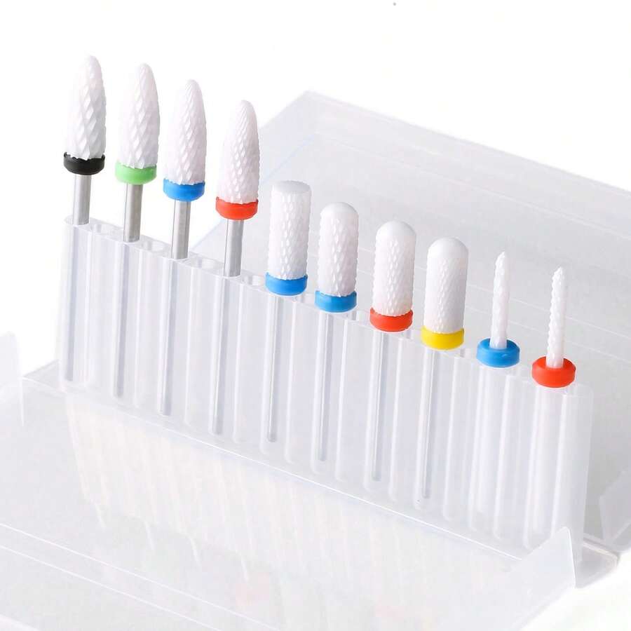 10pcs/Set Manicure Sanding Heads, Polishing & Removal Tools, White Ceramic Nail Drill Bits - Multicolor - View 1