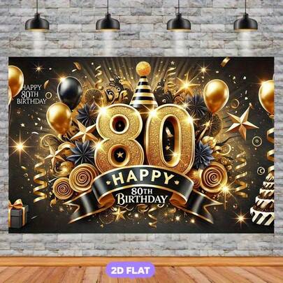 1 st elegant 80-årsfestbanderoll, 2,4x1,8 m polyesterbakgrund, multifunktionell festdekoration, fotostudiobakgrund, för inomhus- och utomhusevenemang, festliga sammankomster, hem och trädgård