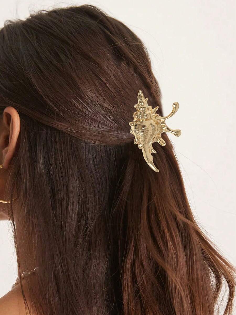 1 chiếc kẹp tóc kim loại hình nơ tối giản cỡ trung bình, phụ kiện tóc nữ mùa hè, thích hợp cho kỳ nghỉ biển. - Vàng - Xem 1
