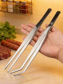 Kẹp gắp thức ăn bằng thép không gỉ dày, dài, thẳng, cong, đầu tròn, răng dài, kẹp phụ trợ, dụng cụ nấu ăn, kẹp cầm tay tự chế. - Nhiều màu - Xem 2
