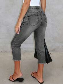 浅色水洗七分修身弹力牛仔裤，休闲通勤夏季之选 - 深灰色 - 查看 3