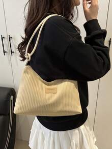 2025 New Arrival Casual Large Capacity Crease Striped Fresh Commuting Solid Color Shoulder Underarm Handbag - Khaki - View 2