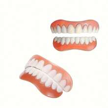 2pcs/Set Nuevas Dentaduras Postizas Superiores e Inferiores Sin Agujeros Mejoradas, Dientes Falsos Realistas, Decoración de Dientes para una Sonrisa Perfecta - Pegatinas dentales en caja - Ver 4