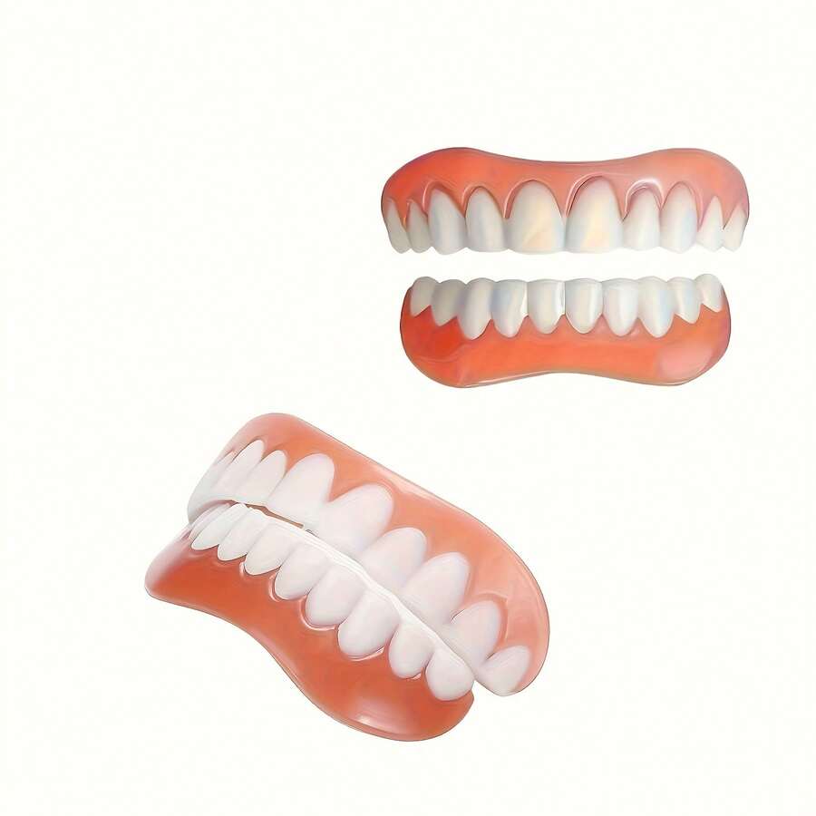 2pcs New Upgraded Holeless Upper And Lower Denture Set, Simulated Fake Teeth, Perfect Smile Teeth Decoration