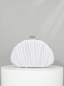 OpulAura Women's Elegant/Luxury Pleated Satin Box-Shaped Clutch Bag, Romantic Wedding Purse, Charming/Refined Evening Dress Bag, Minimalist White Box Handbag With Detachable Chain, Suitable As Holiday Gift, Clutch Bag For Wedding - 白色 - 查看 3