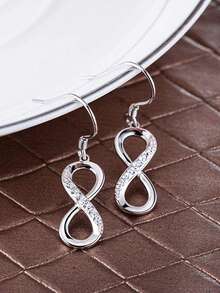 1对S925纯银莫比乌斯环符号耳环，简约奢华优雅无限符号8字耳环，浪漫礼物 - 無限符號 - 查看 3
