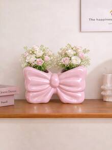 1pc Pink/White Bow Vase, Decorative Vase, Tabletop Centerpiece, Home/Living Room Decor - Multicolor - View 3