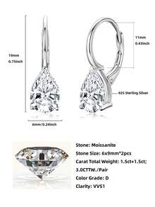 XUJIA 1 Pair Women's Minimalist 925 Sterling Silver Moissanite Earrings, 6x9mm*2pcs Pear Cut Moissanite Earrings, Elegant Teardrop Earrings, Wedding Bride Anniversary Gift - EMO-680 - View 5