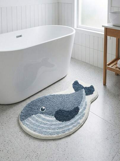 1 tấm thảm tắm hình cá heo bằng len giả, thảm nhung hoạt hình dễ thương, thảm trang trí phòng ngủ mềm mại, thảm cạnh giường, thảm trải sàn phòng tắm dày chống trượt.