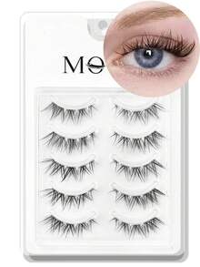 5 Pairs Fox Fur Eyelash Extension Set - Natural, Cat Eye, Fluffy Style, D Curl, 0.05mm Thickness, 6-13mm Length, Reusable, Transparent Base DIY False Eyelashes For Beginners - View 7