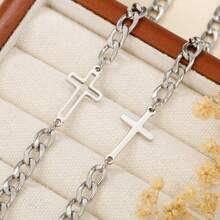 Stainless Steel Cross Couple Bracelet Set, Valentine's Day Jewelry - As Shown In the Figure - View 3