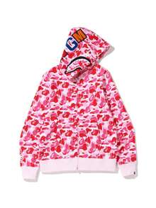 Bape A BATHING APE Shark Series Color Block Camouflage Zip-Up Hooded Sweatshirt For Men - 粉色 - 查看 1