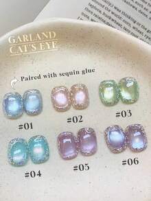 Mec 12ml 日本玻璃珠花环猫眼甲油胶，6 色春夏限量版闪光甲油胶，带有虹彩亮片勾勒效果，蓝粉紫三色可选，UV/LED 可卸除，防脱落，沙龙品质，打造可爱仙女风美甲 - 彩色 - 查看 3