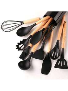 12pcs Cooking Utensil Set With Wooden Handles, Pink - Multicolor - View 4