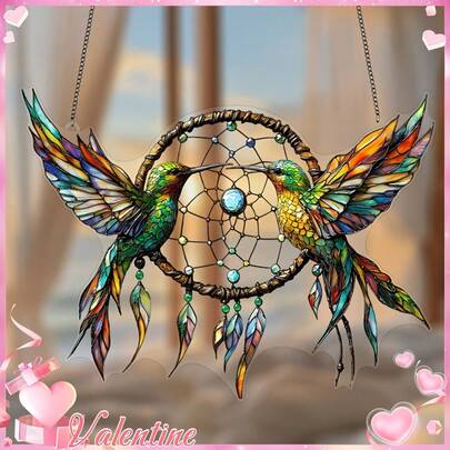 2D Printed Hummingbird Dreamcatcher Acrylic Sunlight Catcher, Kitchen Decor Hanging, Porch Decoration, Gift For Her, Romantic Gift, Spring Decor, Room Decor, Home Decor, Housewarming Gift