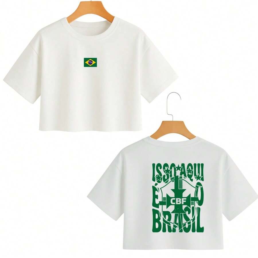 Women's Cropped Top "This Is Brazil" 100% Combed Cotton 30.1 Premium - 白色 - 查看 1