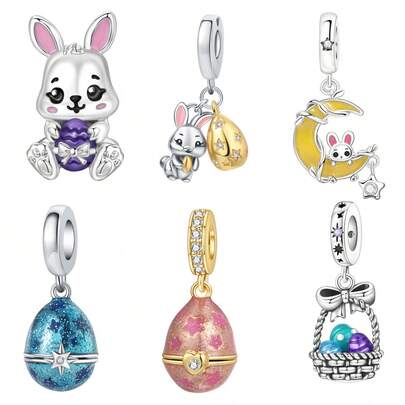 CYCUFF 1 件镀银复活节兔子彩蛋吊坠，适用于原创手链项链 DIY 首饰制作，是复活节饰品礼物的理想之选。