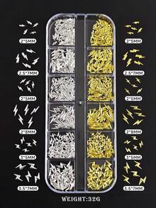 1盒12颗闪亮金银星形美甲铆钉 - 3D星光蝴蝶花月亮合金金属美甲饰品 美甲装饰 美甲宝石 - 彩色 - 查看 7