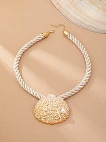 1 chiếc vòng cổ mặt dây chuyền hình vỏ sò và dây thừng dày kiểu Bohemian, vòng cổ bản lớn nổi bật, phù hợp cho kỳ nghỉ hè, trang sức phong cách biển. - Nhiều màu - Xem 2