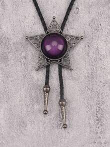 1件时尚百搭镂空五角星吊坠长项链，简约个性化黑黄树脂颈链，男女皆宜情侣礼物，日常配饰 - PU繩 - 查看 14