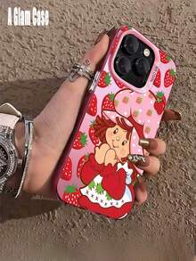 1 Piece IMD Pink Strawberry And  Girl Graphiccartoon Phone Case: Sweet Cool Style. Vibrant Pink, Shock-Absorbent, Compatible With IPhone16 Pro Max, 15/14 Plus, 13, 12, 11, 17,Waterproof, Shockproof, And Scratchproof Perfect Gift For New Year/Valentine's Day, Family/Friends/Lovers - 粉紅色1 - 查看 3