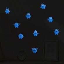1pc Colorful, Fluffy Little Monster Shaped Blue Glow-In-The-Dark Decorative Sticker. The Little Monsters Have Large, Round Eyes And Wide-Open Mouths, With A Lively And Joyful Expression. Suitable For Decorating Living Room, Bedroom, Study, And Home Office. - A - View 4
