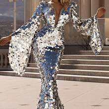 Maxi Dress Spring Summer Women's Sexy Sequin Dress Prom Dresses Silver Dress Evening Dress Vacation Outfits Vestidos Elegantes De Mujer Wedding Dress For Bride - Bạc - Xem 2