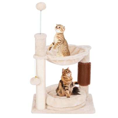  COSTWAY 4 In 1 Cat Tree, 72 Cm Cat Tower W/ Cat Self Groomer, Hammock, Cat Bed, Dangling Ball, Spring Ball & Sisal Covered Scratching Post, Small Cat House Activity Center Furniture For Indoor Cats & Kittens, Beige