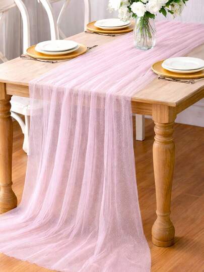 1pc Pink Silver Dot Mesh Table Runner,Wedding Party Decorations, Anniversary Table Cover, Birthday Party Table Flag,Birthday Party Decor, Romantic Home Decor, Bridal Shower Decor, Table Decor, Party Favors, Festive Decor Supplies,Dining Table Decorations,Party Favors, Valentine's Day Party Decor