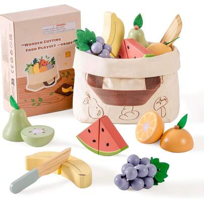 ROBUD Wooden Pretend Play Kitchen Cutting Set For Toddlers - Realistic Pretend Play Toy, Cuttable, Educational Role-Playing Gift For Boys And Girls 3+