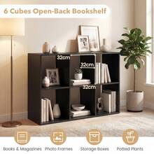 COSTWAY 6-Cube Open Bookshelf, Home 2-Tier Large Bookcase, Rustic Style Free-Standing Storage Shelf W/ Anti-Toppling Kit, 2-Pcs Display Shelf, Open-Back Storage Unit Organizer For Study, Bedroom, Living Room, Black - A - View 4