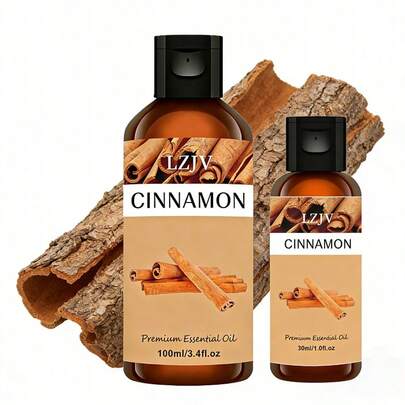LZJV 100ml/3.4oz + 30ml/1.0oz Cinnamon Essential Oil Diffuser Set, Cinnamon Essential Oil, Massage Oil, Home Fragrance Diffuser, Facial Care Gift