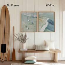 抽象海岸海洋墙画套装（2幅），海岸海洋抽象画，冲浪波浪墙画粉彩装饰，夏日蓝色海滩冲浪海景艺术海报，冲浪爱好者卧室装饰，无框 - 風景 - 查看 5