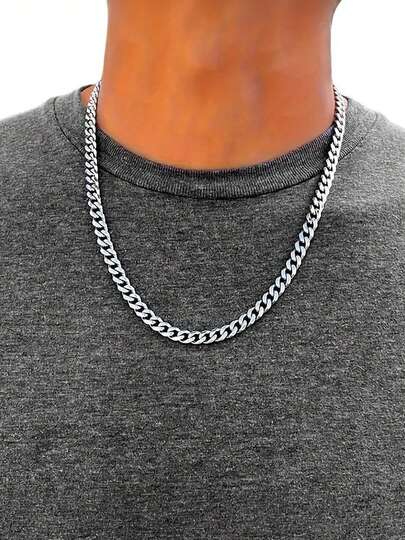 1 st herrhalsband i rostfritt stål med NK-kedja - Minimalistisk vardags- och formell kedja, hållbar present till pappa, make, pojkvän - födelsedag, fars dag, årsdag - lämplig för alla årstider, accessoar i hiphop-stil, polerad finish