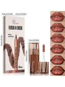 Pudaier 6pcs Lip Liner Pencils + 1pc Lip Gloss Set, Waterproof & Long-Lasting, Perfect Shaping & Plumping, Moisturizing & Non-Fading, Suitable For All Skin Tones, Great For Music Festivals, Parties, And Valentine's Day Gifts - 01SET+01 - View 2