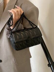 Mini New Rhombus Chain Handbag, Minimalist Design Crossbody Bag, Commuting Shoulder Bag - Black - View 4
