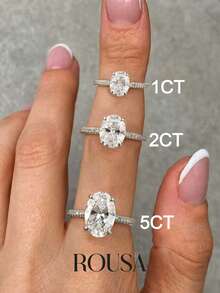 1ct-2ct-5ct Anillo de compromiso ovalado brillante, Anillo de promesa de plata de ley 925 para mujer, Anillo de eternidad, Regalo de joyería exquisita - Plateado - Ver 3