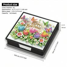 1pc DIY Diamond Art "Happy Birthday" Pattern, Asymmetrical Diamond Mosaic Painting On Black Faux Leather Self-Adhesive Memo Pad Box With 160 Sheets, Ideal For Home, Office And School Supplies, Craft, Cute Stationery, Holiday Gift - View 5